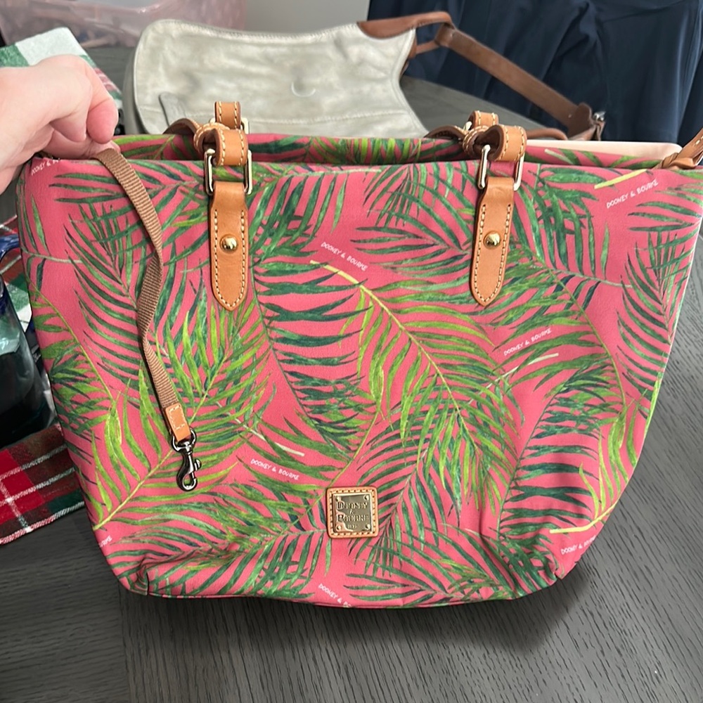 Dooney & Bourke Pink and Green Shoulder Bag with Tropical Print